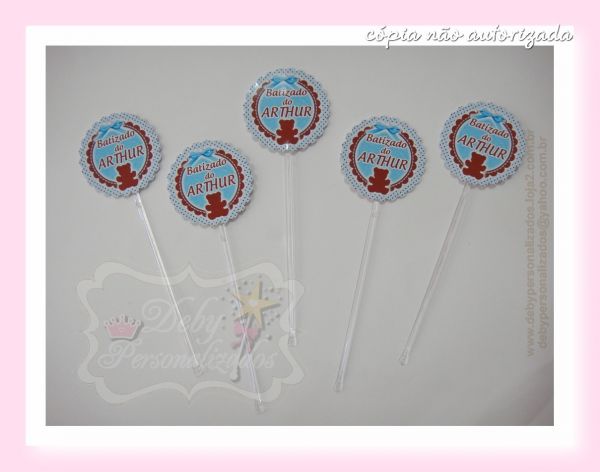 Topper Cupcake Urso poá marron com azul