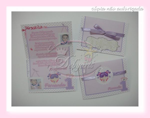 Convite Envelope Bonequinha Rosa com Lilás com fotinha